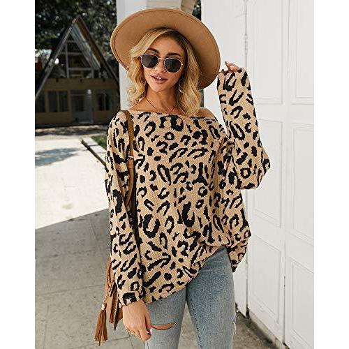 【予約】 Sweater Camouflage Leopard Women TJZY Loose T Knitted Strapless Sleeve Long 長袖