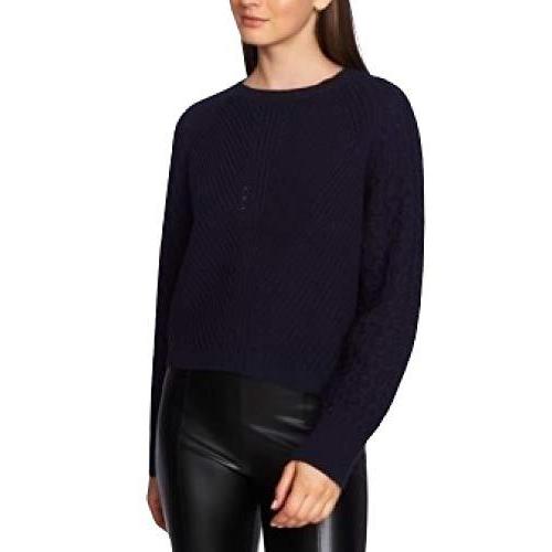 ?1.state Cotton Crewneck Textured-Sleeve Sweater Blue Size Large並行輸入品　送料無料