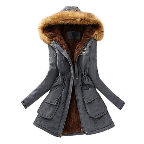 Fuzzy Jacket Coat for Women,Winter Warm Faux Fur Lining Hooded Overcoat Sno
