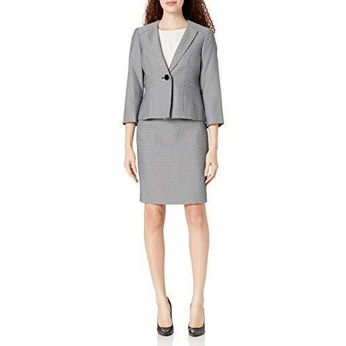 Le Suit Women's 1 Button Collarless Diamond Stretch Jacquard Seamed Skirt S
