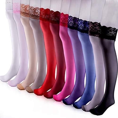 Duufin 11 Pairs Thigh High Stockings Lace Thigh High Socks Top Lace Stockin