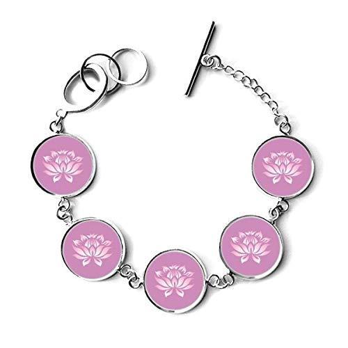 DIYthinker Plant Flower Lotus Flower Pink Pattern Bracelet Chain Charm Bang