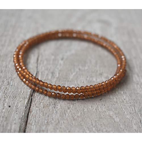 Microfacets Hessonite Stackable Memory Wire Bracelet, Bangle 2.4 mm,Wire Cu