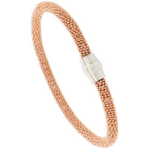 最新売れ筋 Sterling Silver 7 Flexible Beaded Bangle Bracelet w/Magnetic Clasp in Rose