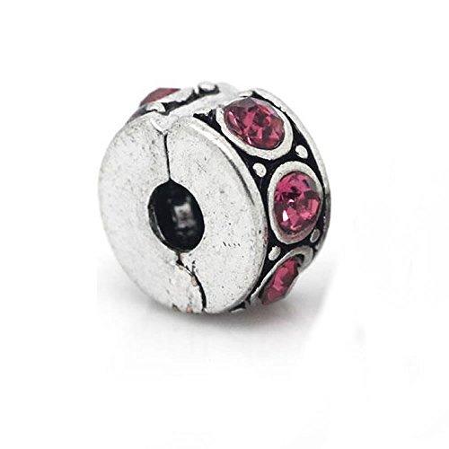 Sexy Sparkles Clip Lock Stopper Bead with Pink Stones with 2 Clear Silicone｜ysysstore