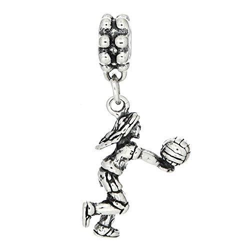 Sterling Silver Oxidized Female Volleyball Player Dangle Bead Charm並行輸入品　送料
