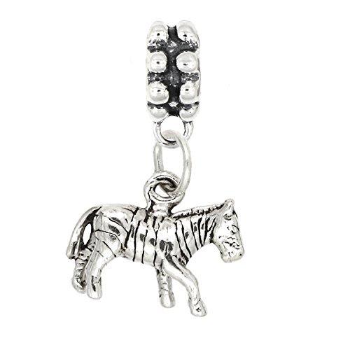 Sterling Silver Oxidized Three Dimensional Zebra Dangle Bead Charm並行輸入品　送料無