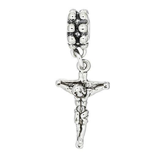 Sterling Silver Crucifix Cross Dangle Bead Charm並行輸入品　送料無料 イヤリング 無料配達