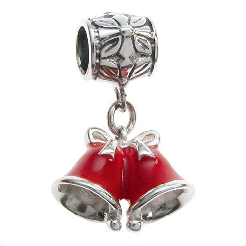 Queenberry Sterling Silver 3-D Christmas Bell Enamel Dangle 
