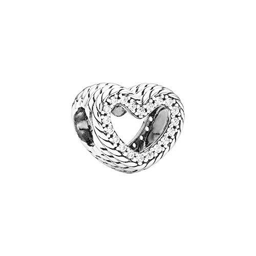 【年間ランキング6年連続受賞】 Heart, Open Pattern Chain Snake PANDORA Clear Charm Silver Sterling 925 CZ イヤリング