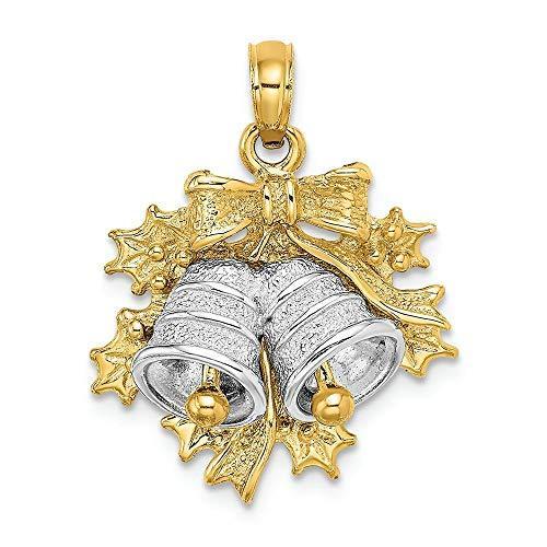 Finejewelers 14k Two-Tone Gold Double Bells with Holly and Bowmoveable Char