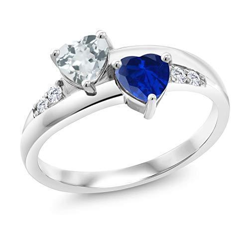 Gem Stone King 925 Sterling Silver Sky Blue Aquamarine and Blue Created Sap Blue and Gem Stone King Sterling Silver Sky Aquamarine Created