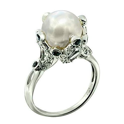 RB Gems Sterling Silver 925 Ring Genuine Akoya Pearl Round 10 mm, Round Sto