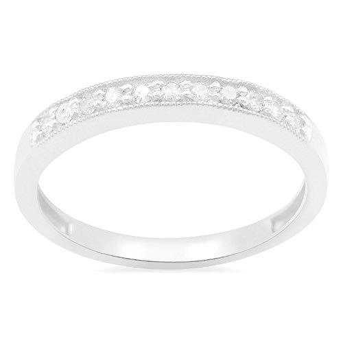 Jewelili 10K White Gold 1/6 Cttw Natural White Round Diamond Anniversary Ri｜ysysstore