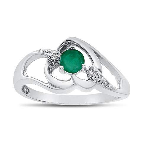 【 新品 】 10k White Gold Round Emerald And Diamond Heart Ring (Size 6)並行輸入品　送料無料 イヤリング