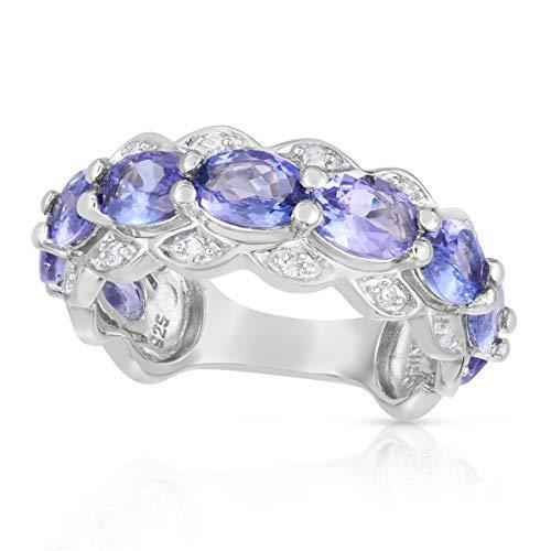 3.50 ct. Tanzanite and 0.20 ct. Diamond Band Ring for Women,925 Sterling Si