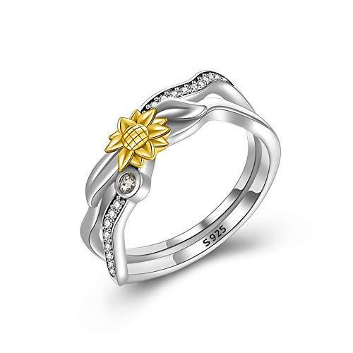 YAFEINI Sunflower Ring Sterling Silver You are My Sunshine