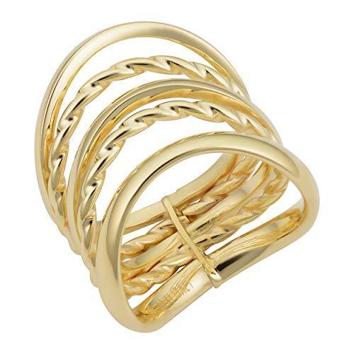 【楽ギフ_包装】 KoolJewelry 14k Yellow Gold High Polish Twist Wave Five Layer Stacked Ring イヤリング