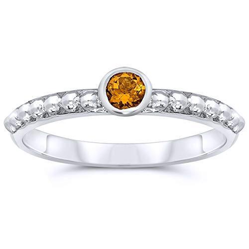 925 Sterling Silver 3mm Round Shape Bezel Set Citrine Solitaire Ring For Wo