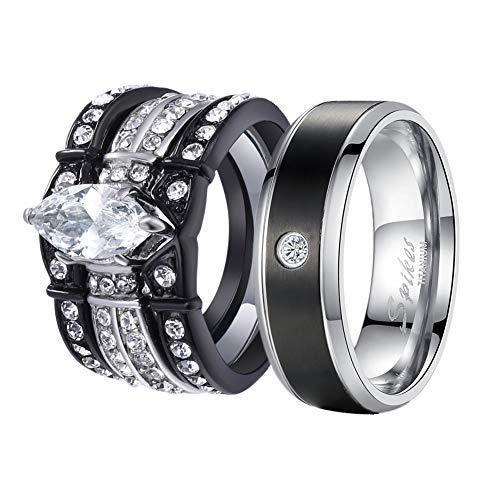 MABELLA His and Hers Wedding Ring Sets Couples Matching Rings Black Women's