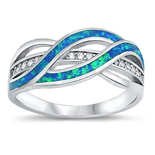 2021年レディースファッション福袋特集 Ring Knot Weave Opal Simulated Blue CZ White New Band Silver Sterling .925 イヤリング