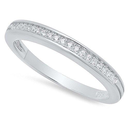 Solid .925 Sterling Silver Round Brilliant Cut CZ 2.5mm Wedding Band並行輸入品　送