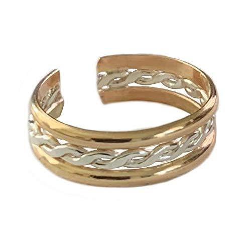 Toe Ring | Braid Stack 14K Gold Fill Bands and Sterling Braid | Adjustable