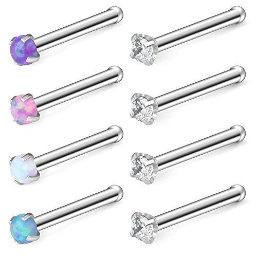 Ruifan 18G 316L Surgical Steel 1.5mm Mix Color Opal & Clear CZ Nose Bone Ri｜ysysstore