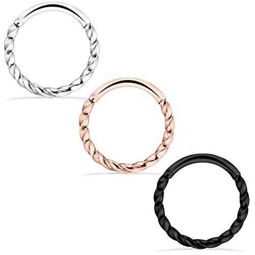 SCERRING 3PCS 16G Stainless Steel Hinged Clicker Segment Septum Nose Lip Ri｜ysysstore