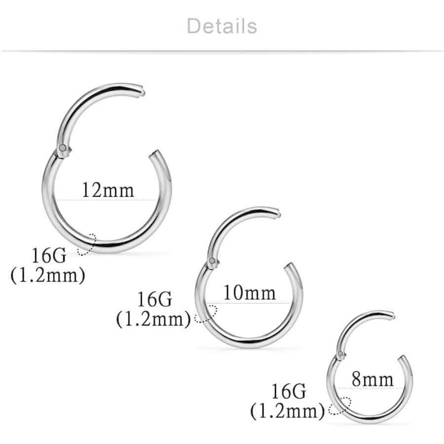 SCERRING 3 Pairs 16G G23 Titanium Hinged Clicker Segment Septum Nose Lip Ri｜ysysstore｜05