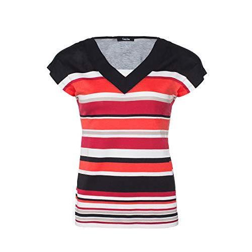 【開店記念セール！】Crazy Line Stripes Patterned V Neck Chiffon Collar Women's T Shirt Red並行輸入品