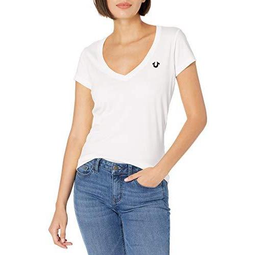 即日発送 海外倉庫からお取り寄せいたします 送料無料 ホワイト並行輸入品 カラー Large サイズ Us ラウンドvネックtシャツ 半袖 パフ ロゴ レディース Religion True ポロシャツ Caalin Com