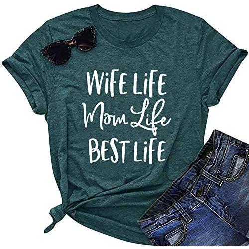 Wife Life Mom Life Best Life Shirt for Women Funny Mom Life Letter Print Sh｜ysysstore