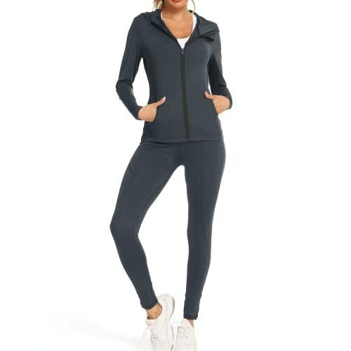 We1Fit Women´s 2 Piece Workout Tracksuit Sets Long Sleeve Hooded Gym Joggin