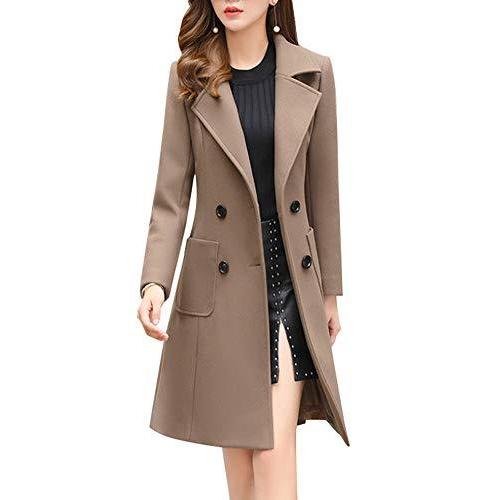 Chouyatou Women Elegant Notched Collar Double Breasted Wool Blend Over Coat Women Chouyatou - Chouyatou Women Elegant Notched Collar Double