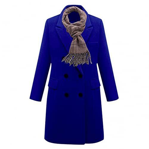 QZUnique Women's Notched Lapel Wool Blend Coat Double Breasted Mid-Long Pea