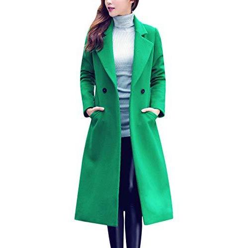 Tanming Women's Notch Lapel Double Breasted Wool Blend Mid Long Pea Trench