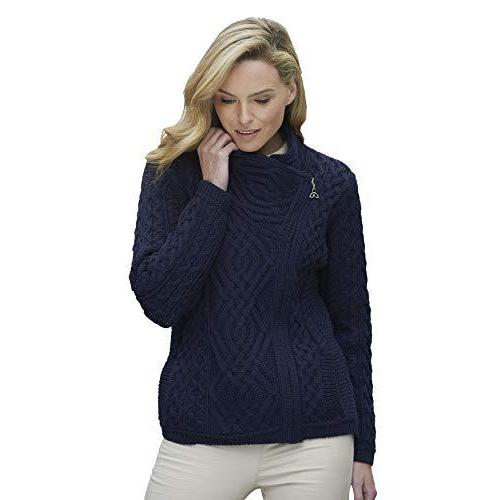 Aran Crafts Women's Irish Cable Knitted Wool Side Zip Cardigan
