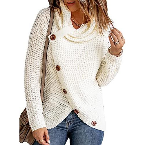 Asvivid Chunky Cowl Neck Sweaters for Women Fall Long Sleeve Asymmetrical W
