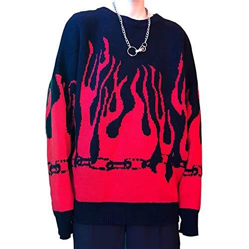 Women Sweater Long Sleeve Flame Bat Sleeve Jumper Oversized Casual Knitting