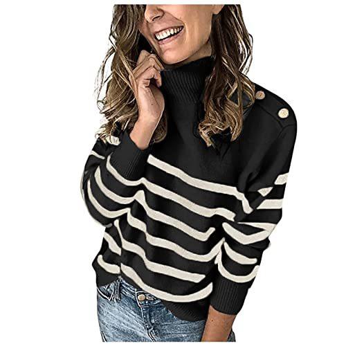 【海外 正規品】 Block Color Women for Sweaters Sinohomie Striped Turtleneck Sweater Printed 長袖
