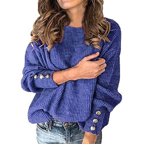 Sinohomie Sweaters for Women Solid Color Sweater Crewneck Long Sleeve Knit