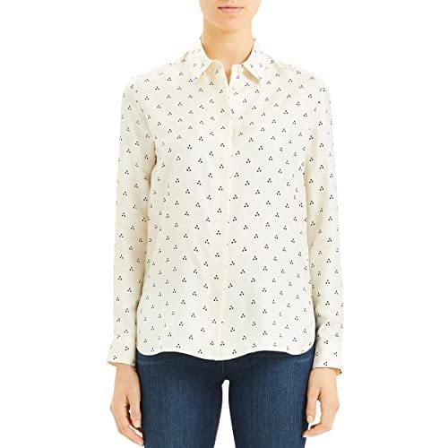Theory Womens Silk Button Down Blouse White M並行輸入品　送料無料