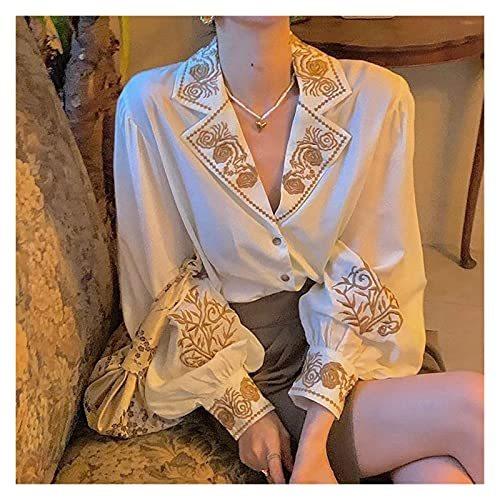 DSFEOIGY Women Elegant Blouse with Lush Sleeves Floral Top Vintage