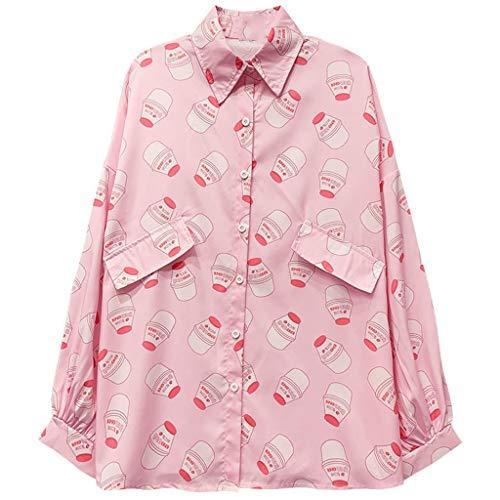 XJJZS Women´s Shirts Ladies Fashion Printed Button-Down Shirts， Autumn and