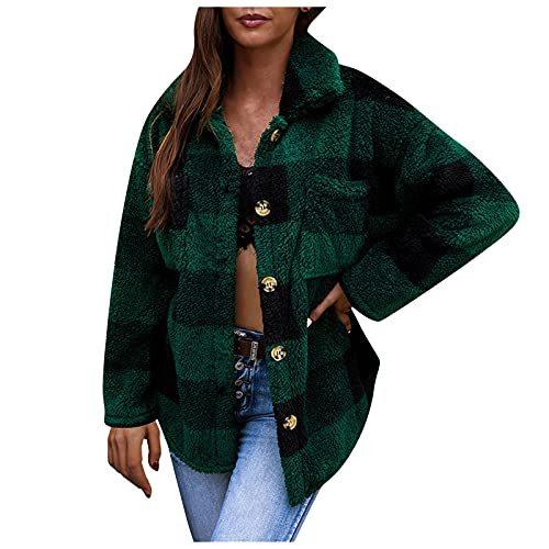 【レビューで送料無料】 Womens Brushed Plaid Shirts Fall&Winter Style Cardigan Lounge Lapel Jacket 半袖