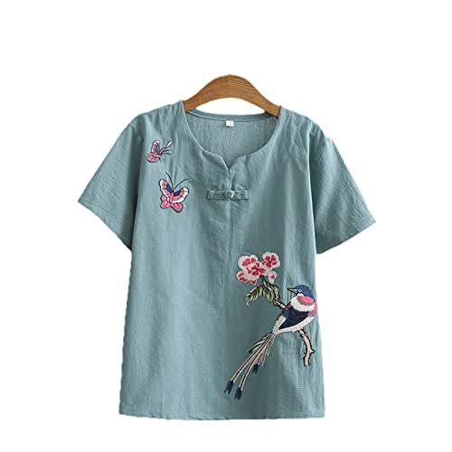 T-Shirt Women O-Neck Loose Casual Chinese Style Buckle Top Female Tee Hanfu