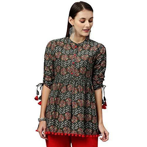 KIPEK Women's Cotton Floral Print Regular Wear Top (Grey,L)並行輸入品　送料無料