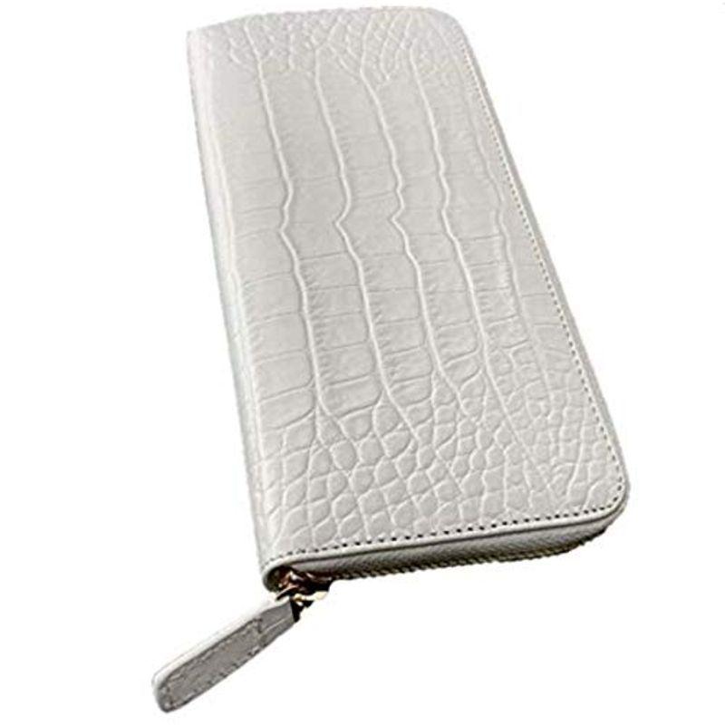 牛革 長財布 クロコダイル メンズ 型押し マチ部 蛇革 レディース 長財布 白