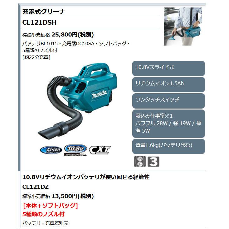 マキタ 10.8V 掃除機 CL121DSH 充電式クリーナー 紙パック式 1.5Ahバッテリ・充電器・ソフトバッグ付｜ytc-global｜07